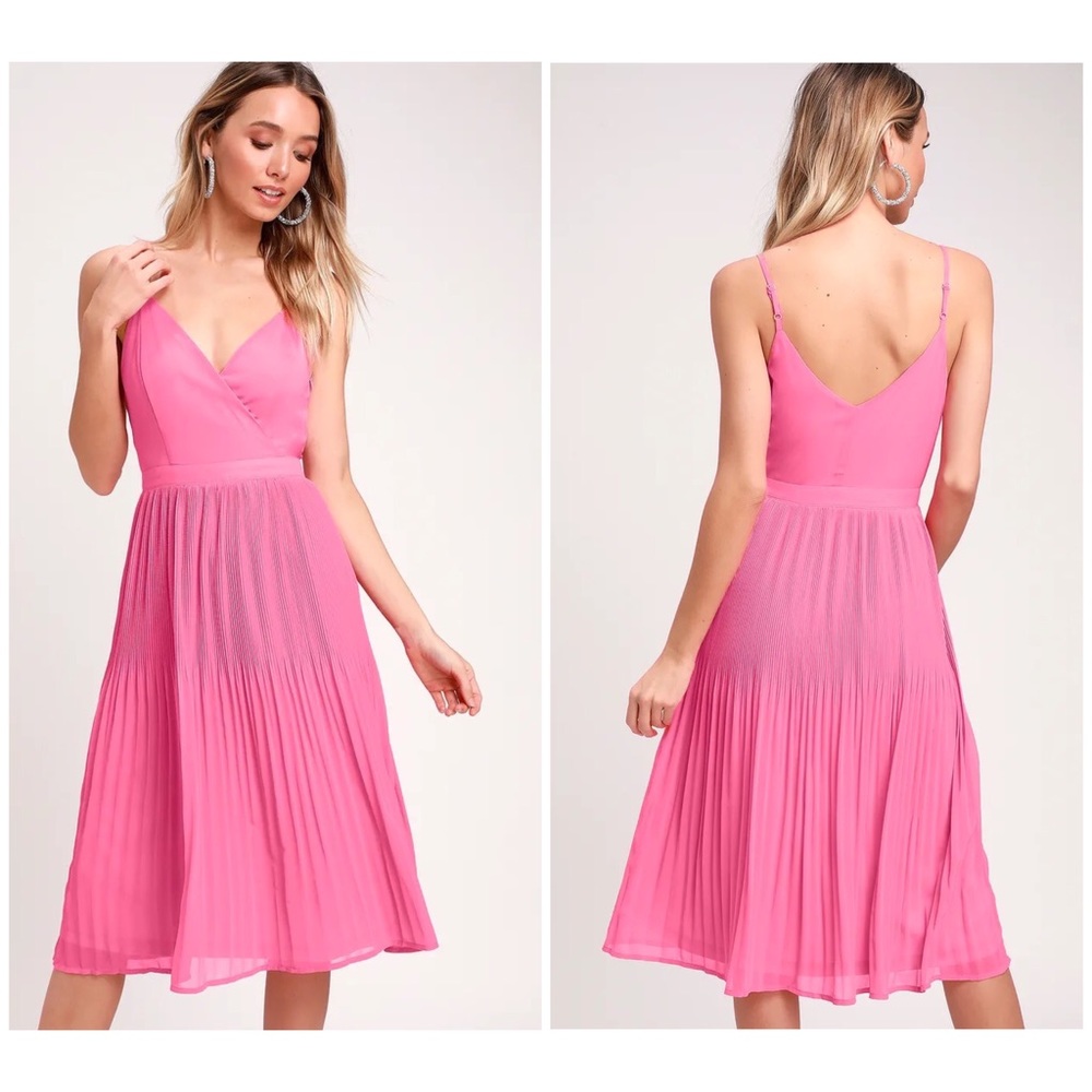 Lulu's Pink Pleated Midi Dress